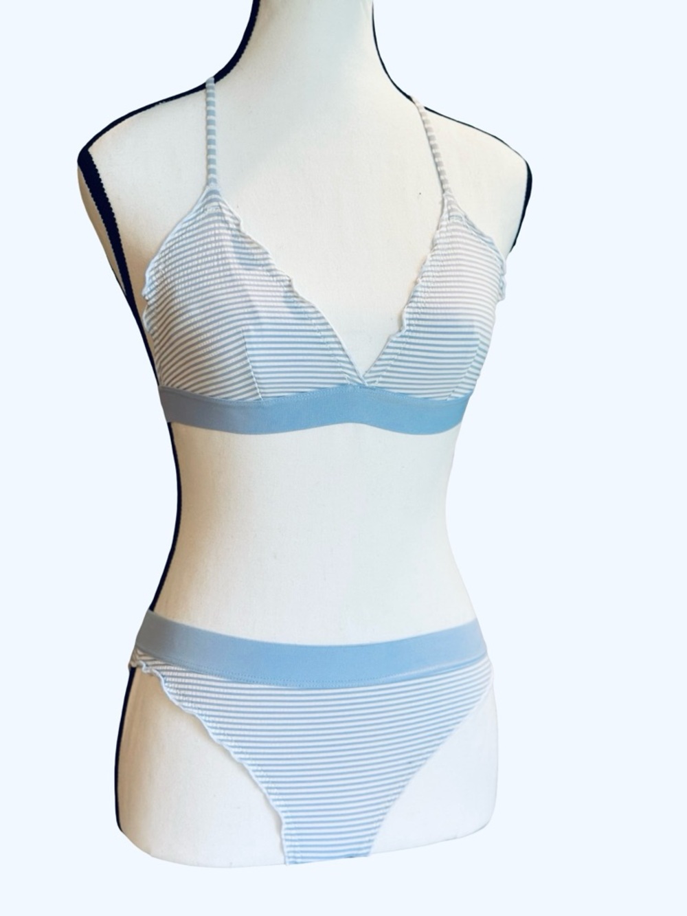 H&M Light Blue & White Striped Bikini Set - Size 2, Excellent Condition